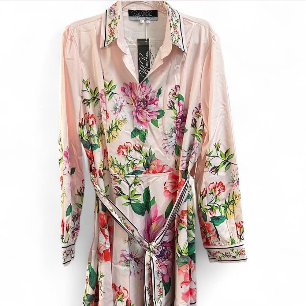 Dalia MacPhee Pink Green Floral Button Collar Dress Summer Coquette Cottagecore